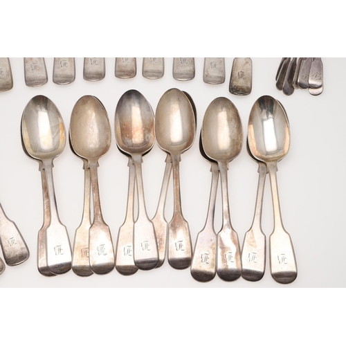 15 - A VICTORIAN PART-CANTEEN OF FIDDLE PATTERN SILVER FLATWARE. comprising of 12 table forks, 10 dessert... 