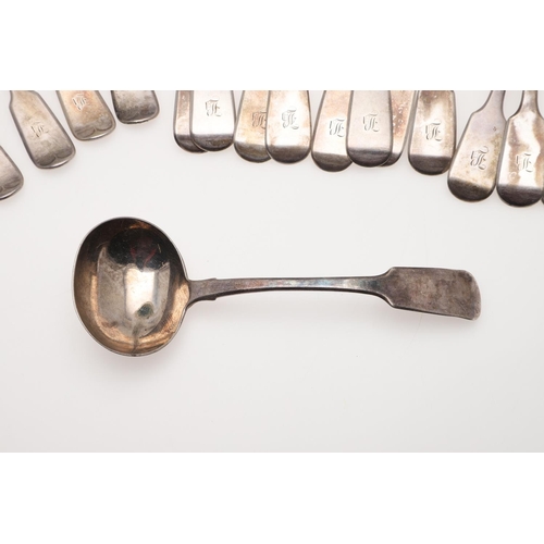 15 - A VICTORIAN PART-CANTEEN OF FIDDLE PATTERN SILVER FLATWARE. comprising of 12 table forks, 10 dessert... 