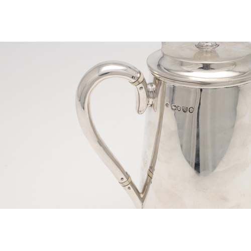 163 - A VICTORIAN SILVER ARGYLE. circular tapering form, with a scroll handle and a pull-off cover with a ... 