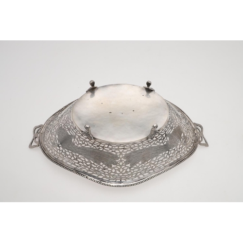 179 - AN EARLY 20TH CENTURY DUTCH SILVER BASKET. shaped oval outline, with twin ribbon-tied handles, bead ... 