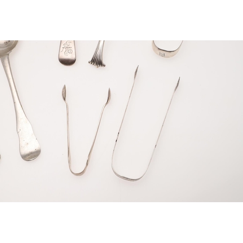 18 - MIXED SILVER FLATWARE & CUTLERY. 5 knives (steel blades), a pair of North American tablespoons, a si... 