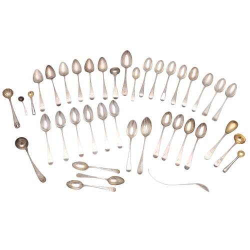 19 - MIXED SILVER TEASPOONS & CONDIMENT SPOONS. including a George III set of 6 teaspoons, by Peter, Ann ... 