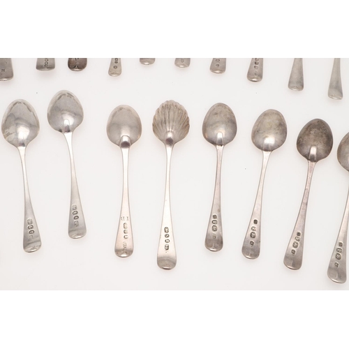 19 - MIXED SILVER TEASPOONS & CONDIMENT SPOONS. including a George III set of 6 teaspoons, by Peter, Ann ... 