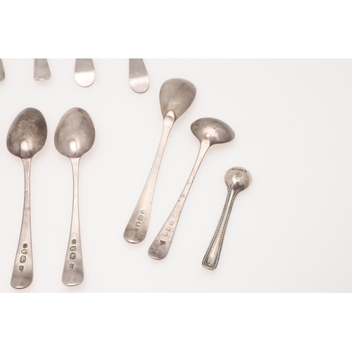 19 - MIXED SILVER TEASPOONS & CONDIMENT SPOONS. including a George III set of 6 teaspoons, by Peter, Ann ... 