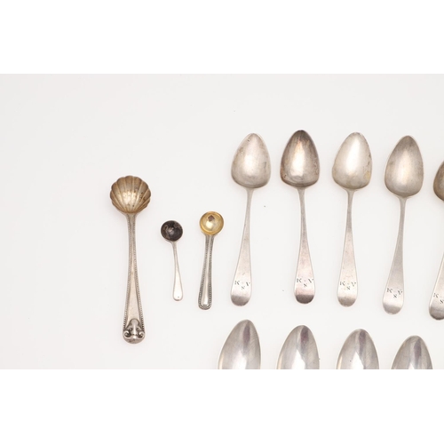 19 - MIXED SILVER TEASPOONS & CONDIMENT SPOONS. including a George III set of 6 teaspoons, by Peter, Ann ... 