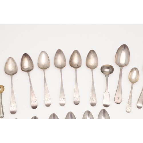 19 - MIXED SILVER TEASPOONS & CONDIMENT SPOONS. including a George III set of 6 teaspoons, by Peter, Ann ... 