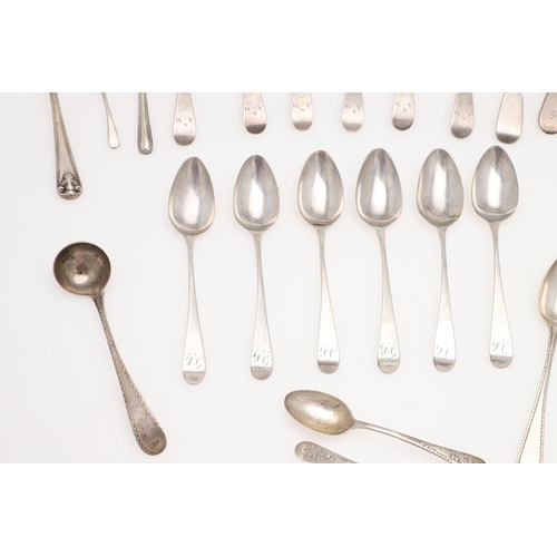 19 - MIXED SILVER TEASPOONS & CONDIMENT SPOONS. including a George III set of 6 teaspoons, by Peter, Ann ... 