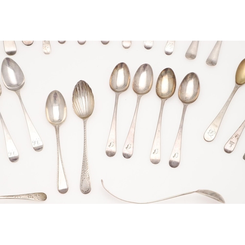 19 - MIXED SILVER TEASPOONS & CONDIMENT SPOONS. including a George III set of 6 teaspoons, by Peter, Ann ... 