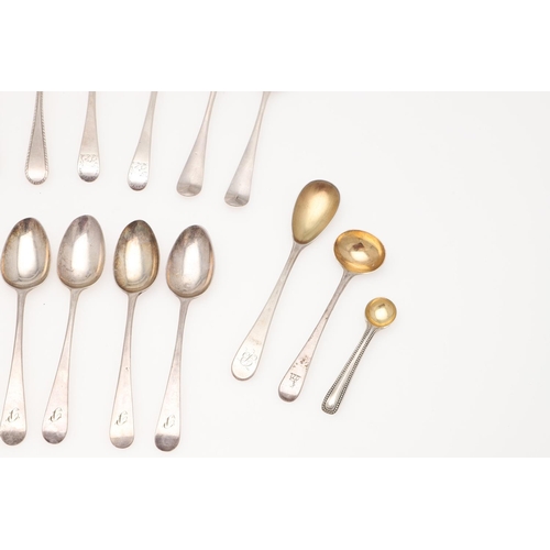 19 - MIXED SILVER TEASPOONS & CONDIMENT SPOONS. including a George III set of 6 teaspoons, by Peter, Ann ... 