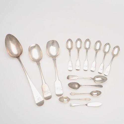 2 - MIXED SILVER FLATWARE. to include a George IV Old English serving spoon, by John Brydie, London 1827... 