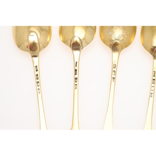 20 - SIX 18TH CENTURY SILVERGILT TABLESPOONS. with mask terminals & later gilding, by 5 different makers,... 