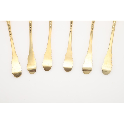 20 - SIX 18TH CENTURY SILVERGILT TABLESPOONS. with mask terminals & later gilding, by 5 different makers,... 