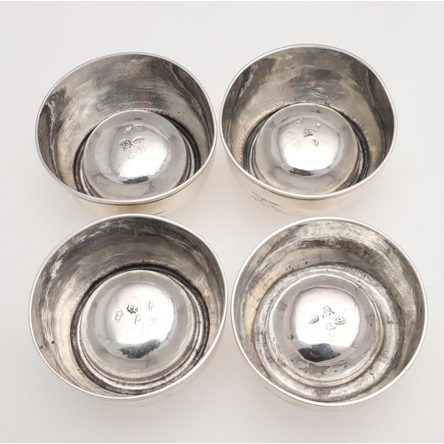 201 - A SET OF FOUR GEORGE I SILVER TRENCHER SALTS. circular, the bases initialled 