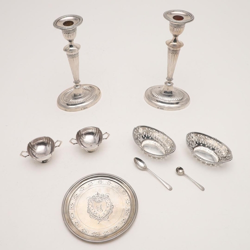 212 - A MIXED LOT OF SILVER. including a pair of Edwardian oval candlesticks (loaded bases), by Fordham & ... 