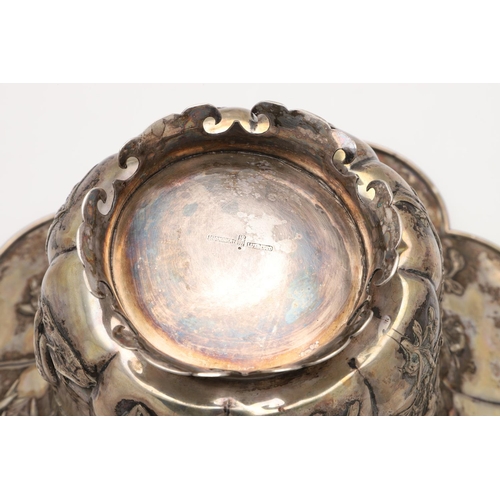 215 - A LATE 19TH/ EARLY 20TH CENTURY CHINESE SILVER ROSE BOWL. of octofoil outline, the body decorated in... 