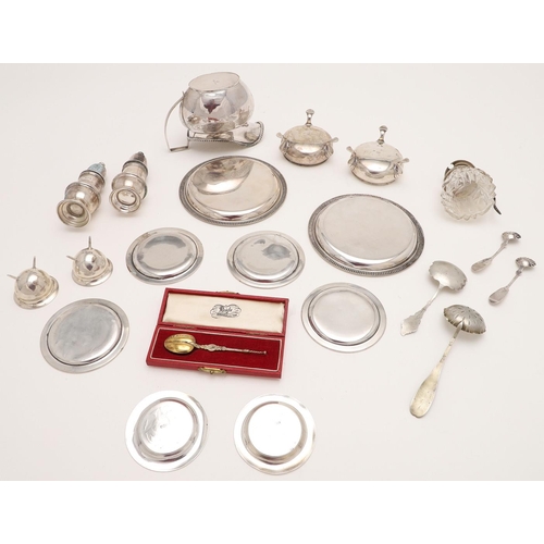 219 - A MIXED LOT OF SILVER. including a George III milk jug, a pair of German small dishes, a pair of Geo... 