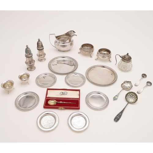 219 - A MIXED LOT OF SILVER. including a George III milk jug, a pair of German small dishes, a pair of Geo... 