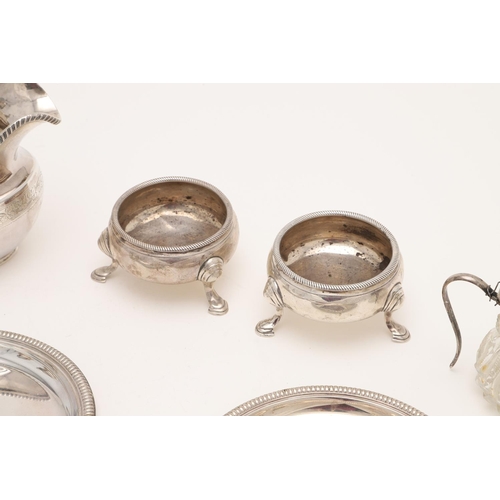 219 - A MIXED LOT OF SILVER. including a George III milk jug, a pair of German small dishes, a pair of Geo... 