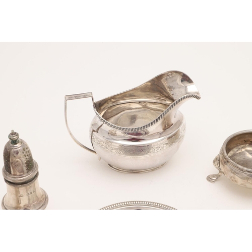 219 - A MIXED LOT OF SILVER. including a George III milk jug, a pair of German small dishes, a pair of Geo... 