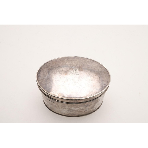 240 - A GEORGE V SILVER TEA CADDY. of oval form, with gadrooned borders and inscribed on the front 