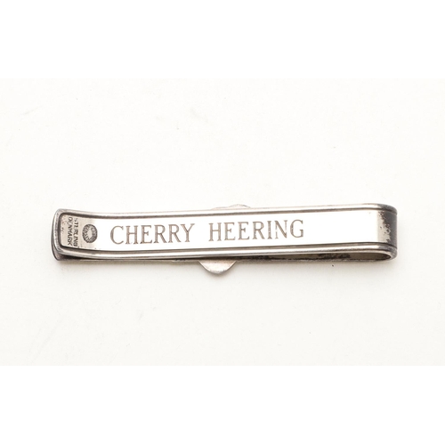 242 - A 20TH CENTURY CASED DANISH SILVER TIE CLIP, BY GEORG JENSEN. with a reeded border, cherries on the ... 