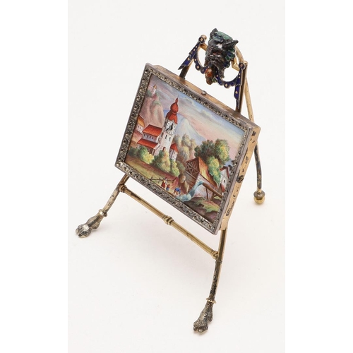 246 - A LATE 19TH/ EARLY 20TH CENTURY CONTINENTAL SILVERGILT TIMEPIECE. in the form of a painting on an ea... 