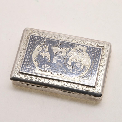 248 - A 19TH CENTURY AUSTRIAN PARCELGILT SILVER SNUFF BOX. rectangular form, the cover with a raised panel... 