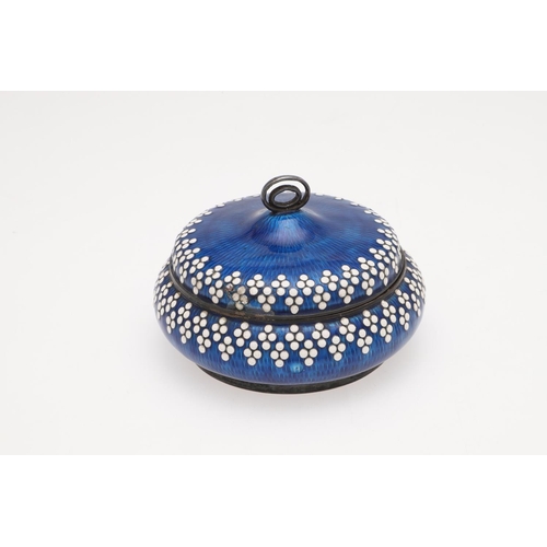 266 - A CONTINENTAL SILVER & ENAMEL BOX & COVER. squat circular form, decorated with blue enamel & polychr... 