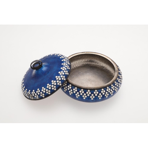 266 - A CONTINENTAL SILVER & ENAMEL BOX & COVER. squat circular form, decorated with blue enamel & polychr... 