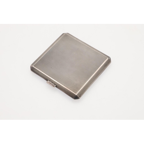 269 - A GEORGE VI ART-DECO SILVER & ENAMEL CIGARETTE CASE. square with canted corners, decorated with pear... 