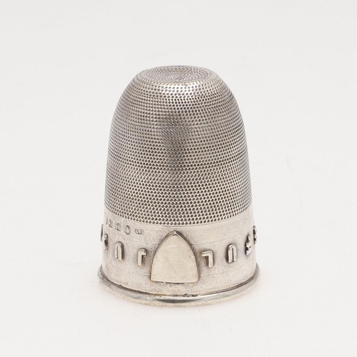 276 - A VICTORIAN NOVELTY SILVER TOT CUP. in the form of a thimble, with applied vacant cartouche & 