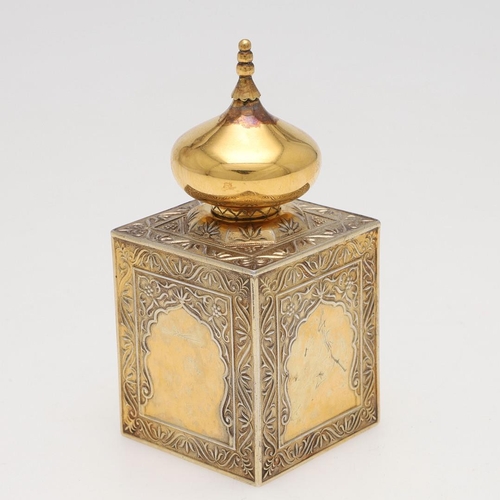 279 - AN ELIZABETH II SILVERGILT PERFUME ATOMISER, BY ASPREY. in the form of a Moorish building , with emb... 