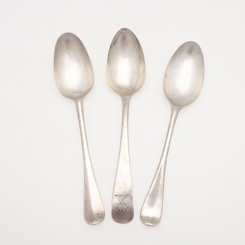 29 - THREE SCOTTISH SILVER TABLE SPOONS. two Hanoverian pattern spoons, one George II, by James Glen, Gla... 