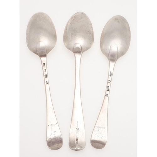 29 - THREE SCOTTISH SILVER TABLE SPOONS. two Hanoverian pattern spoons, one George II, by James Glen, Gla... 