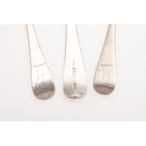 29 - THREE SCOTTISH SILVER TABLE SPOONS. two Hanoverian pattern spoons, one George II, by James Glen, Gla... 