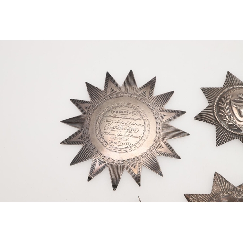 291 - THE ANCIENT ORDER OF FORESTERS, A PAIR OF VICTORIAN SILVER BREAST STARS. the centres with deer's hea... 