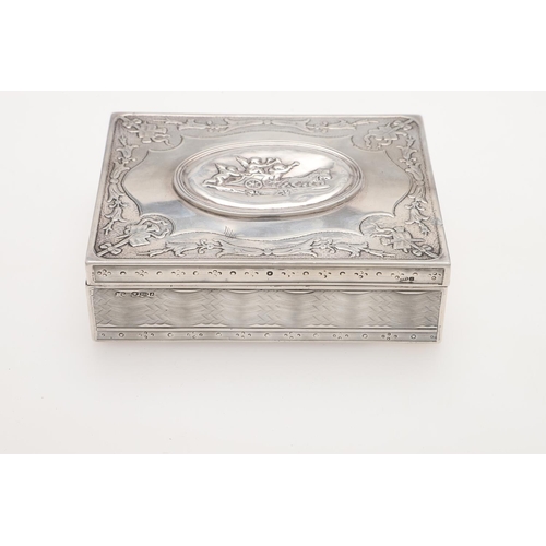 292 - A LATE 19TH/ EARLY 20TH CENTURY SILVER MOUNTED DRESSING TABLE BOX. rectangula with a wooden lining, ... 