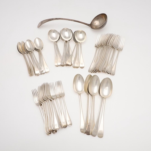 3 - A 20TH CENTURY MATCHED PART-CANTEEN OF OLD ENGLISH PATTERN SILVER FLATWARE. comprising of 12 table f... 