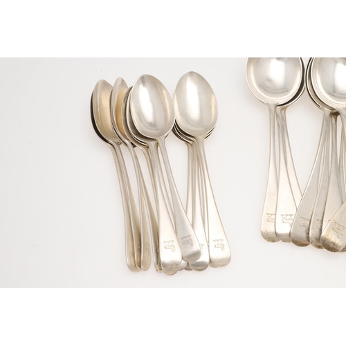 3 - A 20TH CENTURY MATCHED PART-CANTEEN OF OLD ENGLISH PATTERN SILVER FLATWARE. comprising of 12 table f... 