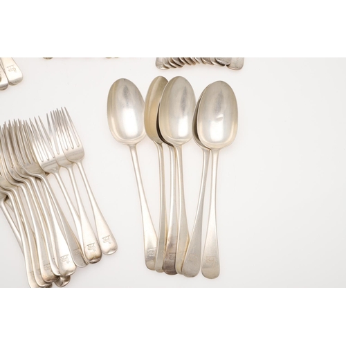 3 - A 20TH CENTURY MATCHED PART-CANTEEN OF OLD ENGLISH PATTERN SILVER FLATWARE. comprising of 12 table f... 