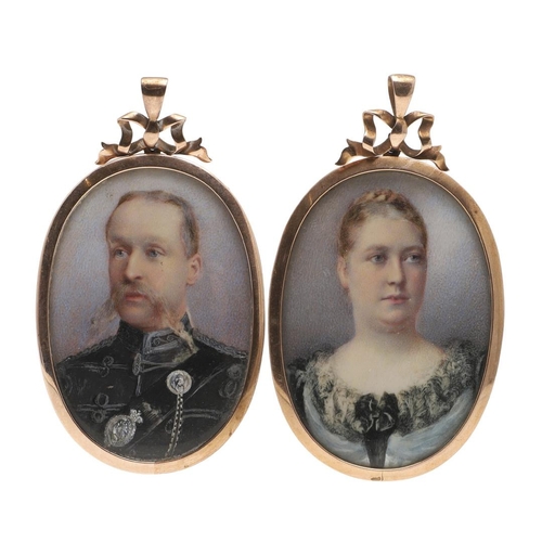 304 - ENGLISH SCHOOL LATE 19TH C. A pair of miniature portraits , an officer wearing frogged jacket with s... 