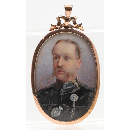 304 - ENGLISH SCHOOL LATE 19TH C. A pair of miniature portraits , an officer wearing frogged jacket with s... 