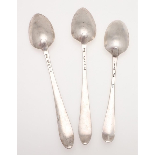 34 - A PAIR OF GEORGE III CELTIC POINT IRISH SILVER TABLE SPOONS. crested and initialled 