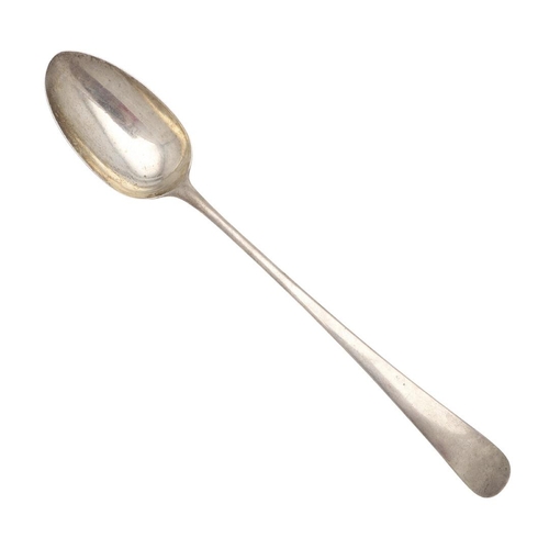 37 - A GEORGE III OLD ENGLISH PATTERN SILVER BASTING OR SERVING SPOON, BY HESTER BATEMAN. initialled on t... 