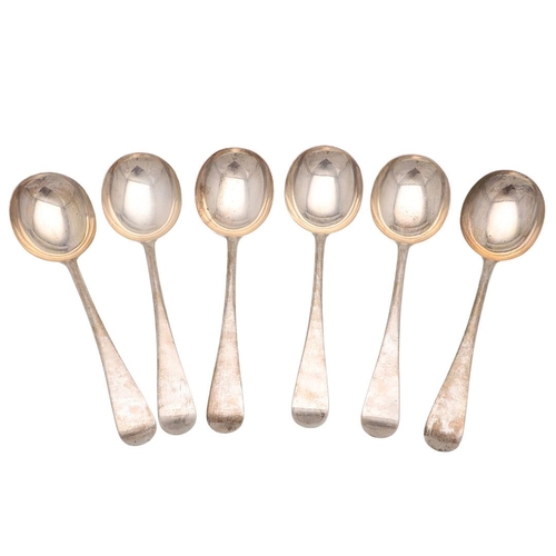 39 - A GEORGE V CASED SET OF SIX OLD ENGLISH PATTERN SILVER SOUP SPOONS. by Josiah Williams & Co, London ... 