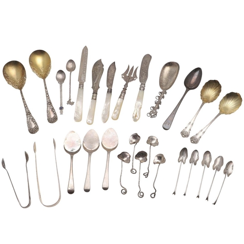 40 - MIXED BRITISH, CONTINENTAL & FOREIGN SILVER FLATWARE & CUTLERY. including 10 Far Eastern spoons with... 