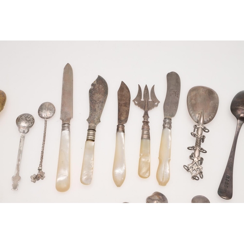 40 - MIXED BRITISH, CONTINENTAL & FOREIGN SILVER FLATWARE & CUTLERY. including 10 Far Eastern spoons with... 