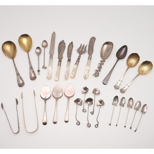 40 - MIXED BRITISH, CONTINENTAL & FOREIGN SILVER FLATWARE & CUTLERY. including 10 Far Eastern spoons with... 