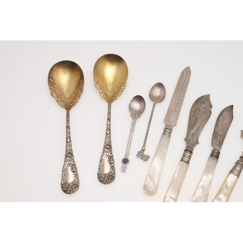 40 - MIXED BRITISH, CONTINENTAL & FOREIGN SILVER FLATWARE & CUTLERY. including 10 Far Eastern spoons with... 