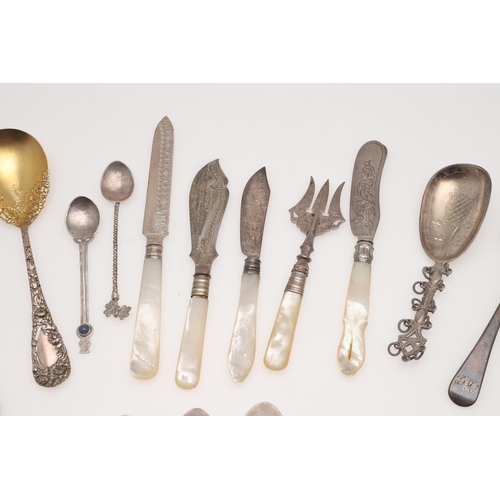 40 - MIXED BRITISH, CONTINENTAL & FOREIGN SILVER FLATWARE & CUTLERY. including 10 Far Eastern spoons with... 